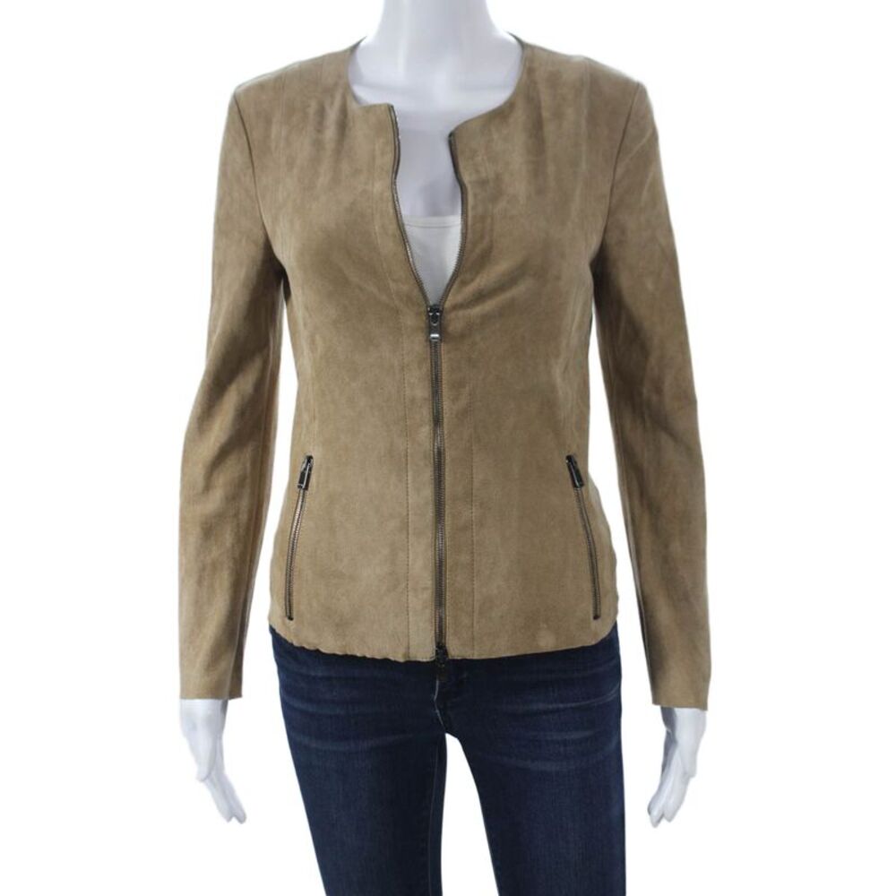 DROMe Womens Beige Suede Basic Jacket Zip Long Sleeve Size XS